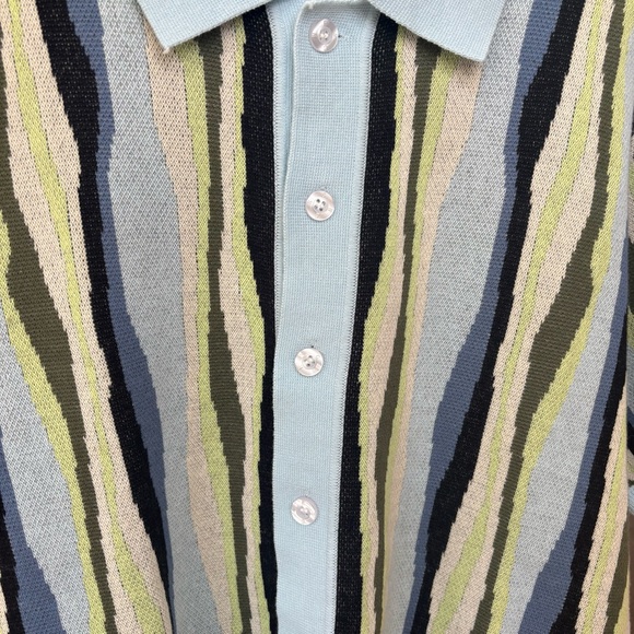 WESC Collar Polo Button Front Blue/Green Ripple Sky Pattern Men's M Women L NWT - Picture 4 of 10